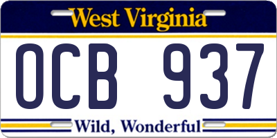 WV license plate OCB937