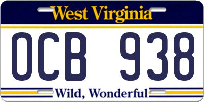 WV license plate OCB938