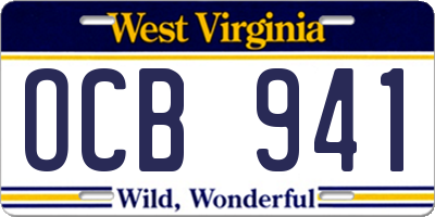 WV license plate OCB941