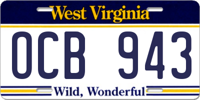 WV license plate OCB943