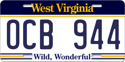 WV license plate OCB944
