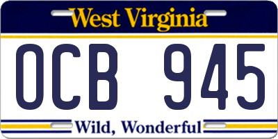 WV license plate OCB945