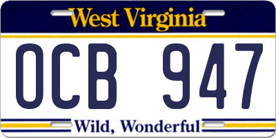 WV license plate OCB947
