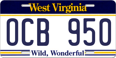 WV license plate OCB950