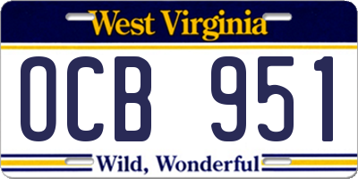 WV license plate OCB951