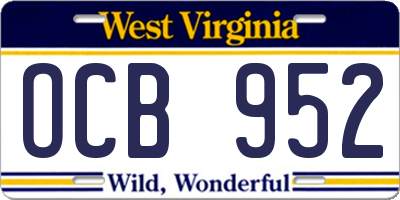 WV license plate OCB952