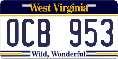 WV license plate OCB953