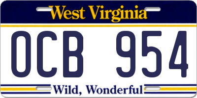 WV license plate OCB954