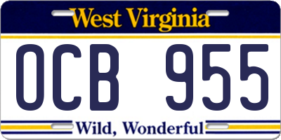 WV license plate OCB955