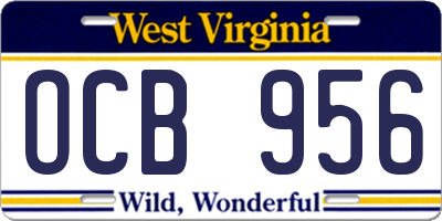 WV license plate OCB956