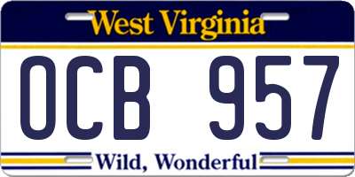 WV license plate OCB957