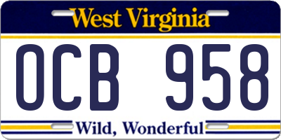 WV license plate OCB958