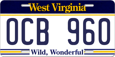 WV license plate OCB960