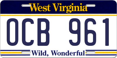 WV license plate OCB961