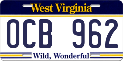 WV license plate OCB962