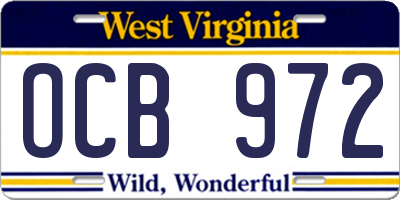 WV license plate OCB972