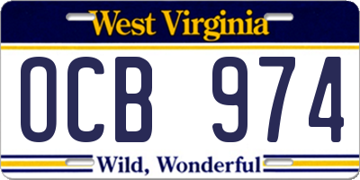 WV license plate OCB974