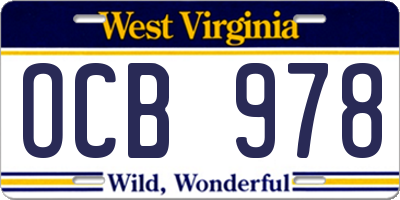 WV license plate OCB978