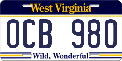 WV license plate OCB980