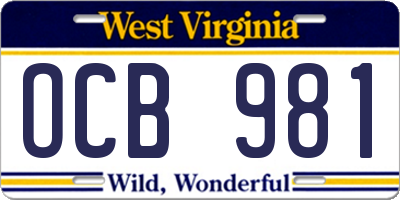 WV license plate OCB981