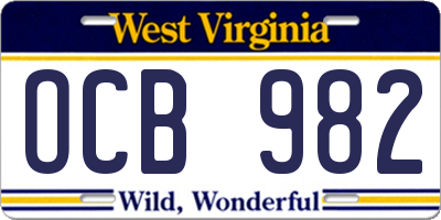 WV license plate OCB982