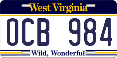 WV license plate OCB984