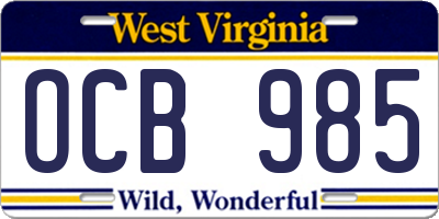WV license plate OCB985