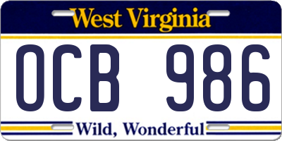 WV license plate OCB986