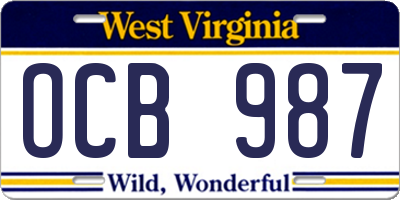 WV license plate OCB987