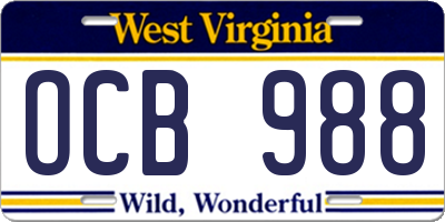 WV license plate OCB988