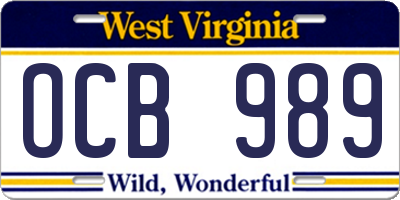 WV license plate OCB989