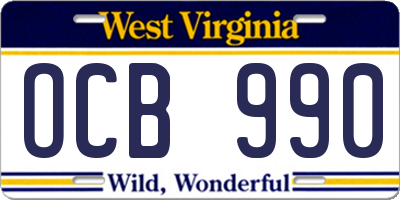 WV license plate OCB990
