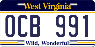 WV license plate OCB991