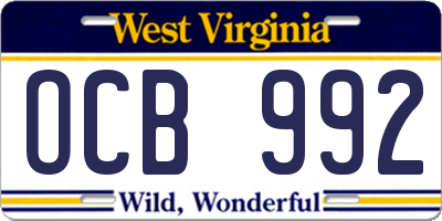 WV license plate OCB992