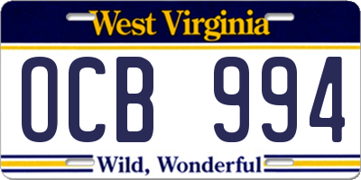 WV license plate OCB994