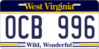 WV license plate OCB996