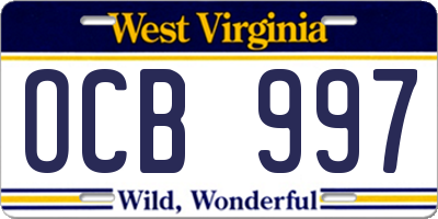 WV license plate OCB997