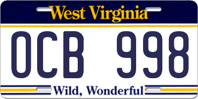 WV license plate OCB998