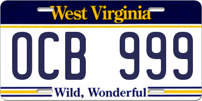 WV license plate OCB999