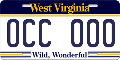 WV license plate OCC000