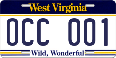 WV license plate OCC001