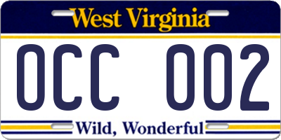 WV license plate OCC002