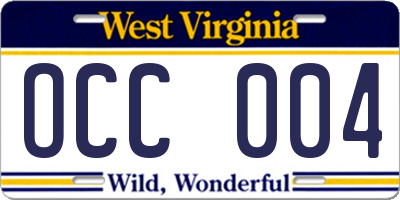 WV license plate OCC004