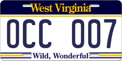 WV license plate OCC007