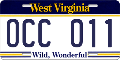 WV license plate OCC011