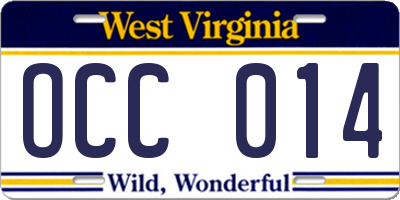 WV license plate OCC014