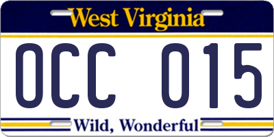 WV license plate OCC015