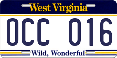 WV license plate OCC016