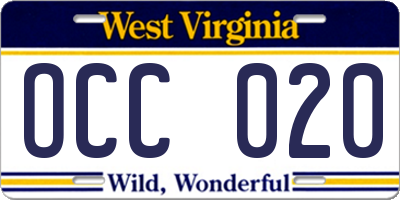 WV license plate OCC020