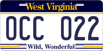 WV license plate OCC022